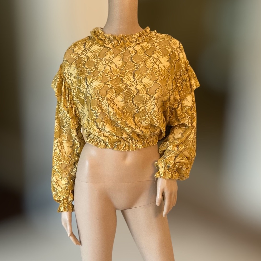 BNWT Zara yellow and black lace cropped blouse sz med